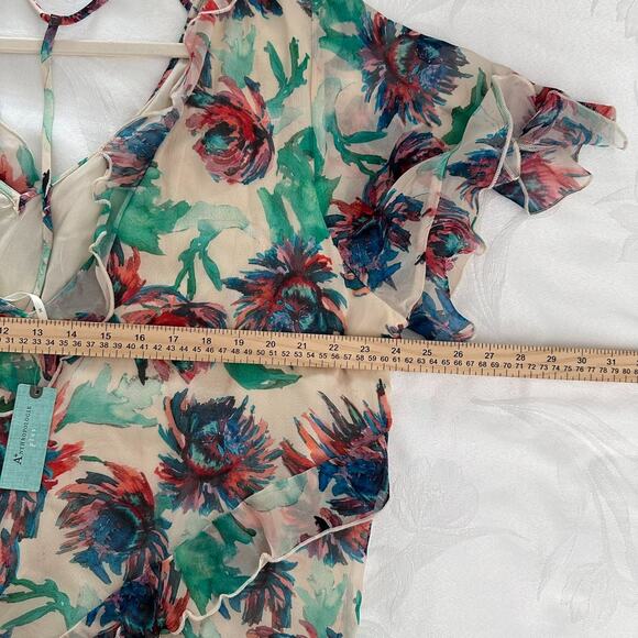 Anthropologie Soft Printed Mini Dress Flutter Sleeves Watercolor Floral Size 2X - Picture 4 of 13
